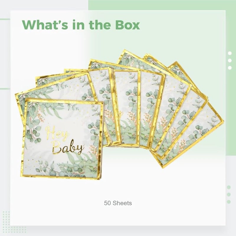 مناديل ورقية قابلة للتخلص مطبوعة بأوراق الشجر والزهور 50 قطعة لتزيين حفلات الزفاف - Image 3